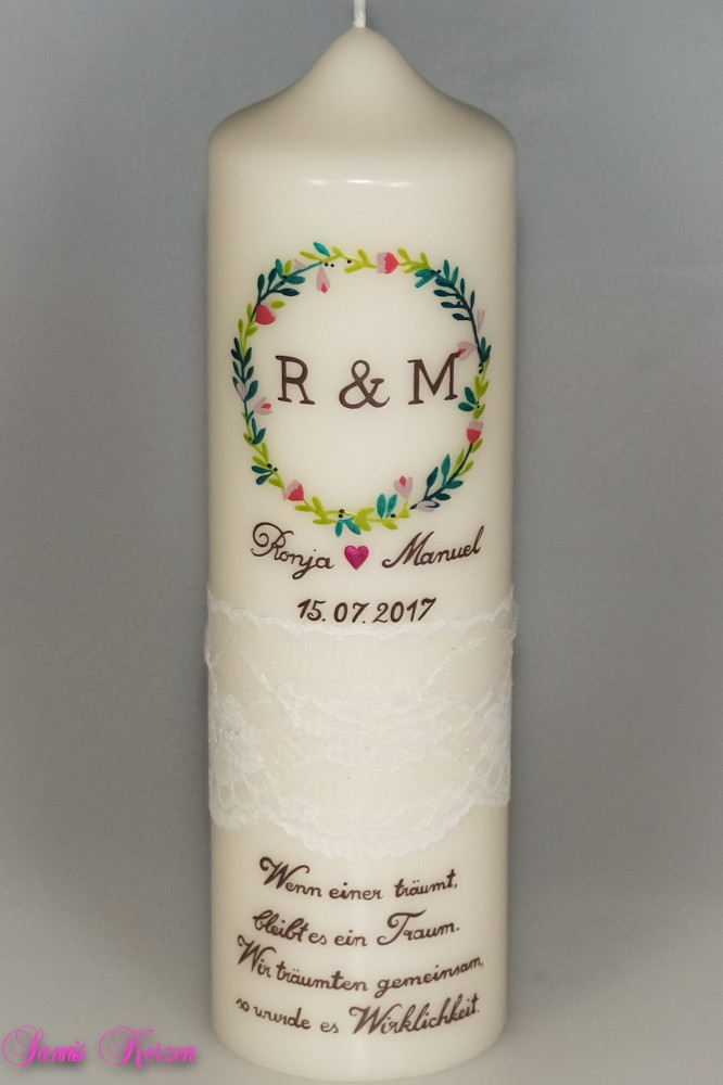 Hochzeitskerze Kranz mit Spruch