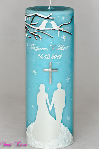 Hochzeitskerze winterfairytale mit Lovebirds