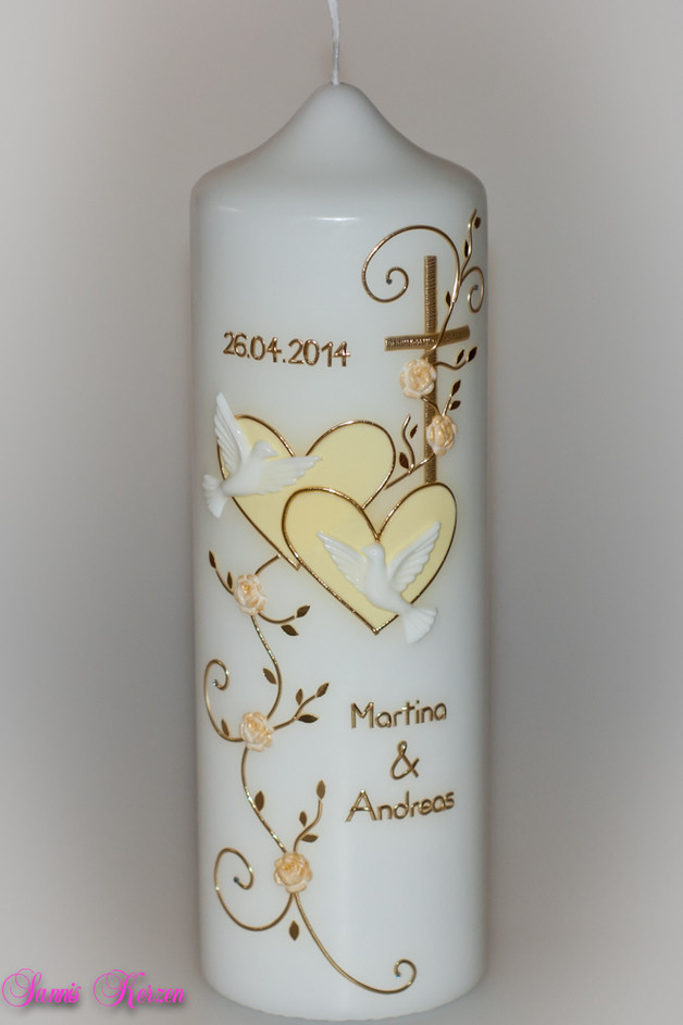 Hochzeitskerze "romantisch" mit Blättern
