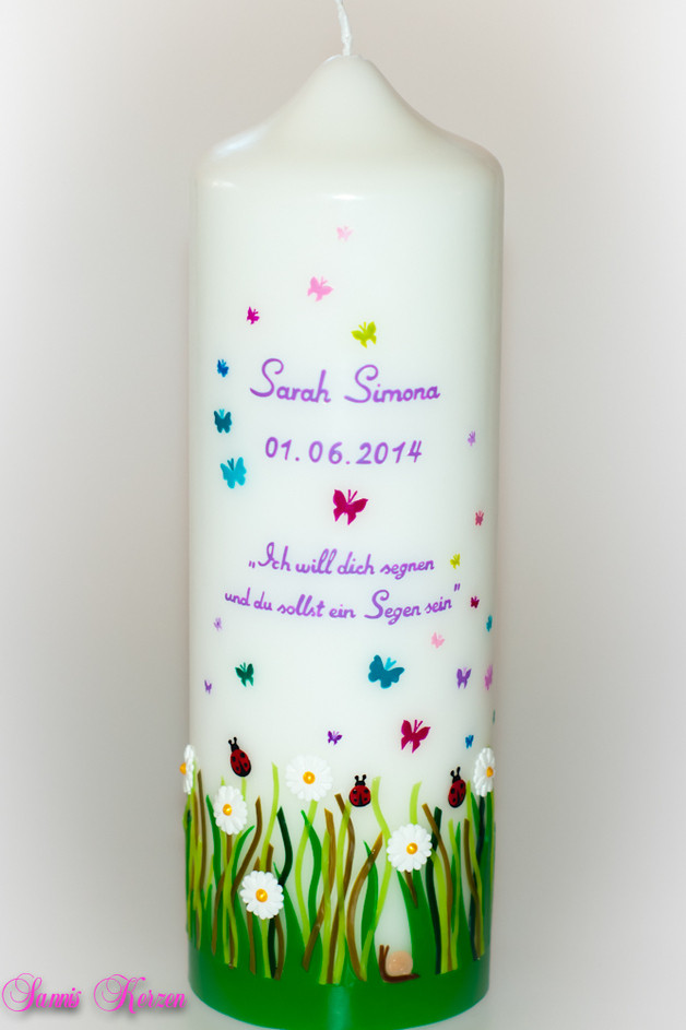 Taufkerze Frühlingswiese mit Spruch