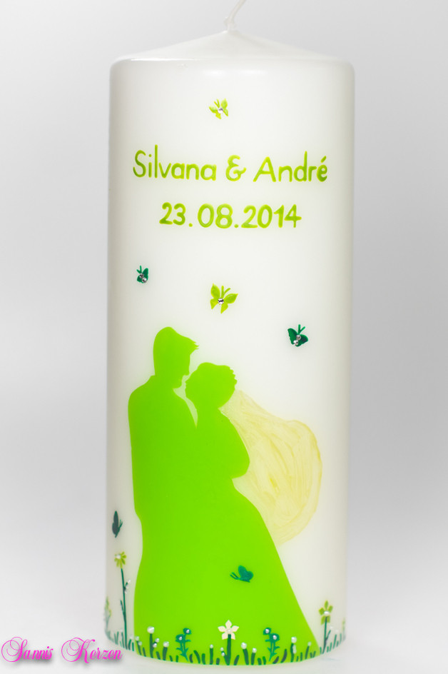 Hochzeitskerze Brautpaar Schmetterlinge