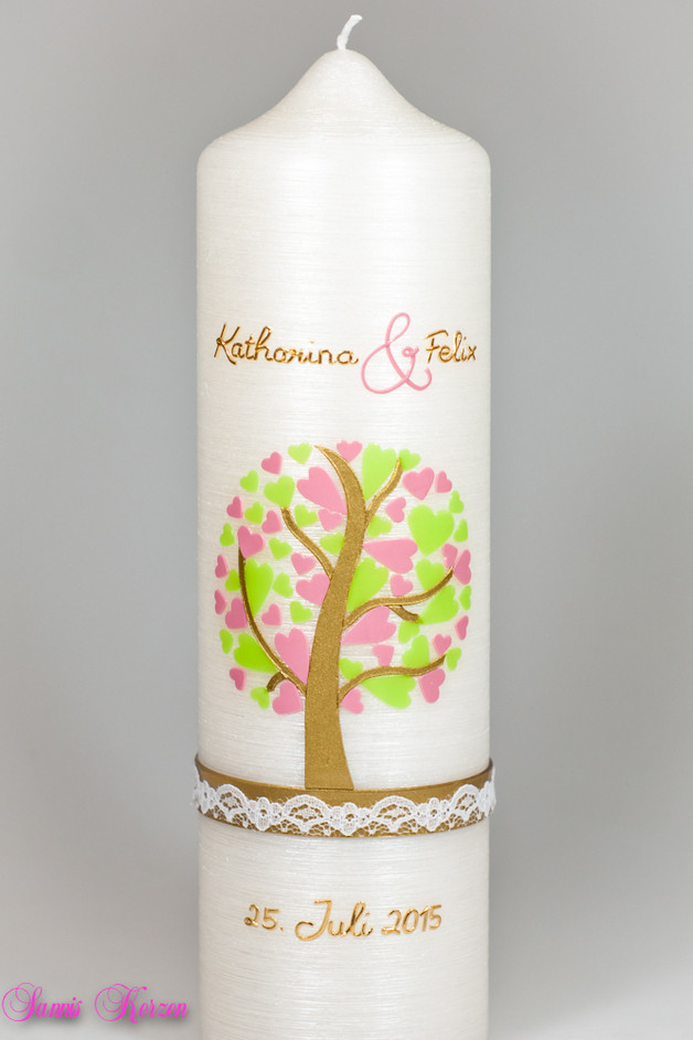 Hochzeitskerze Herzbaum Perlmutt