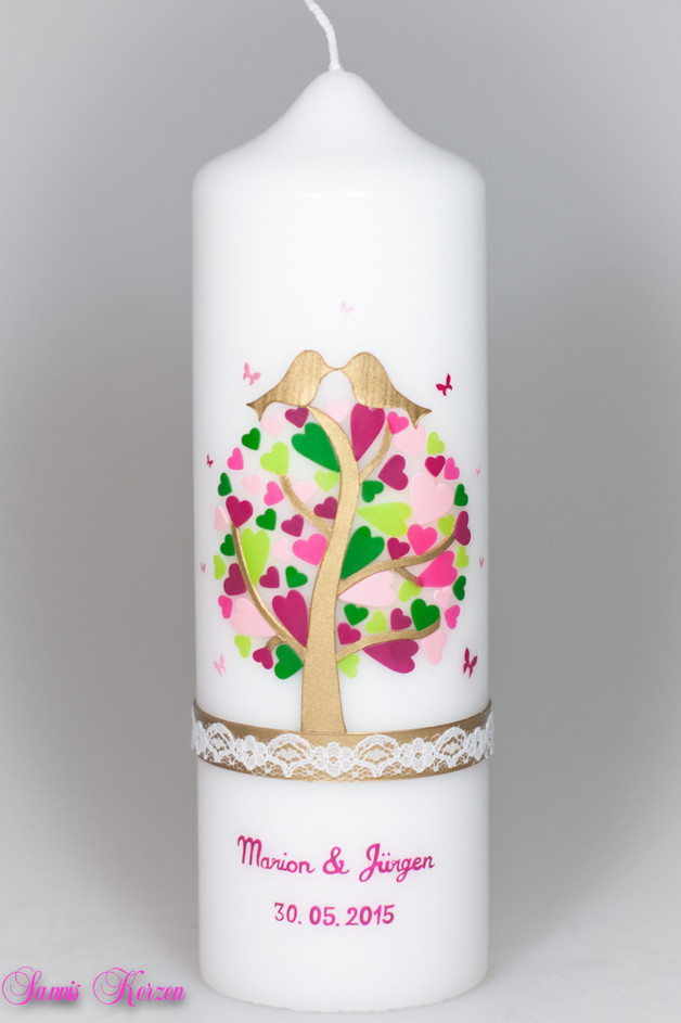 Hochzeitskerze Herzbaum mit Schmetterlingen und SP