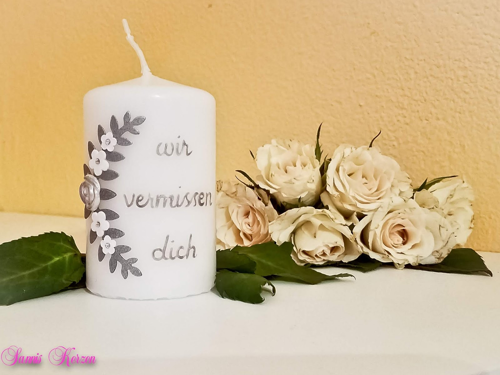 kleine Gedenkkerze mit Spruch