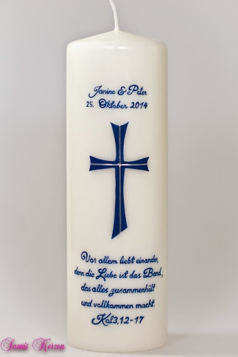 Hochzeitskerze "Kreuz mit Spruch" wollweiß
