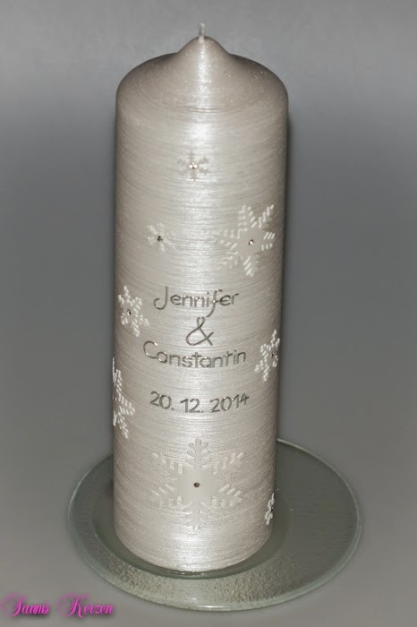 HOCHZEITSKERZE "SCHNEEFALL" ohne Kreuz PERLMUTT