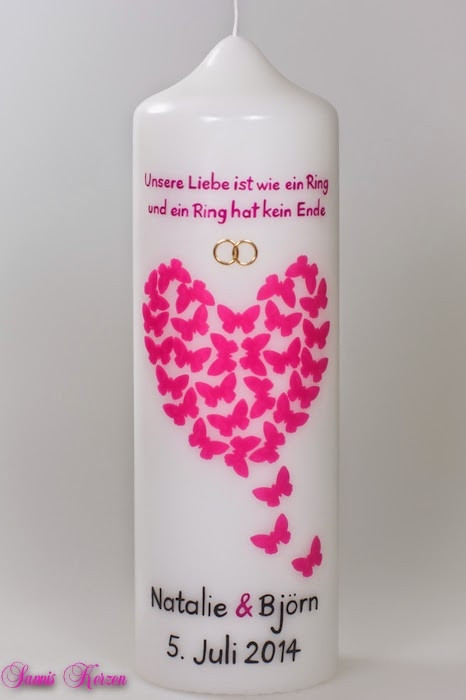 Hochzeitskerze Schmetterlingsherz mit Spruch