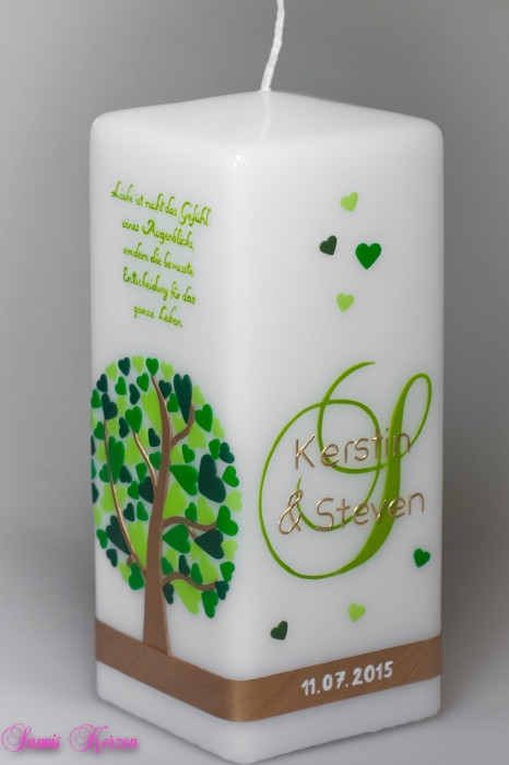 TAUFKERZE HERZBAUM VIERECKIG MIT MONOGRAMM