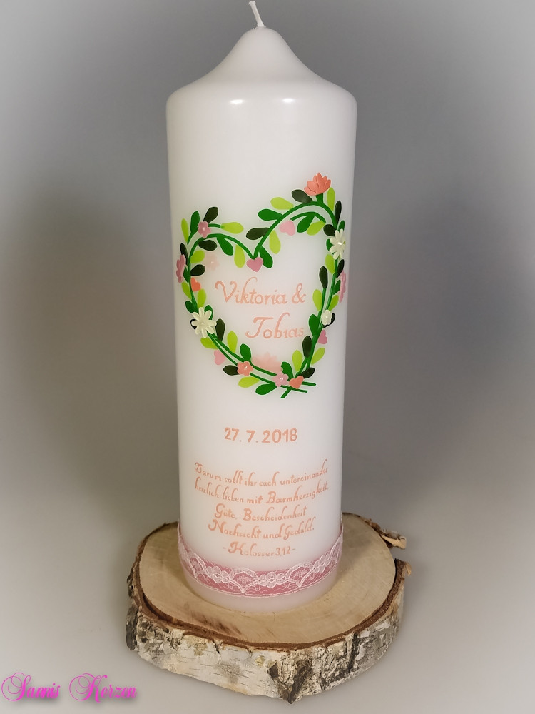 Hochzeitskerze Vintage Herz mit Spruch
