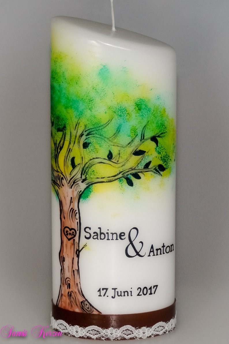 Bemalte Hochzeitskerze Baum