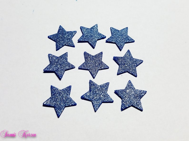 Wachs-Sterne dunkelblau-silber Glitter