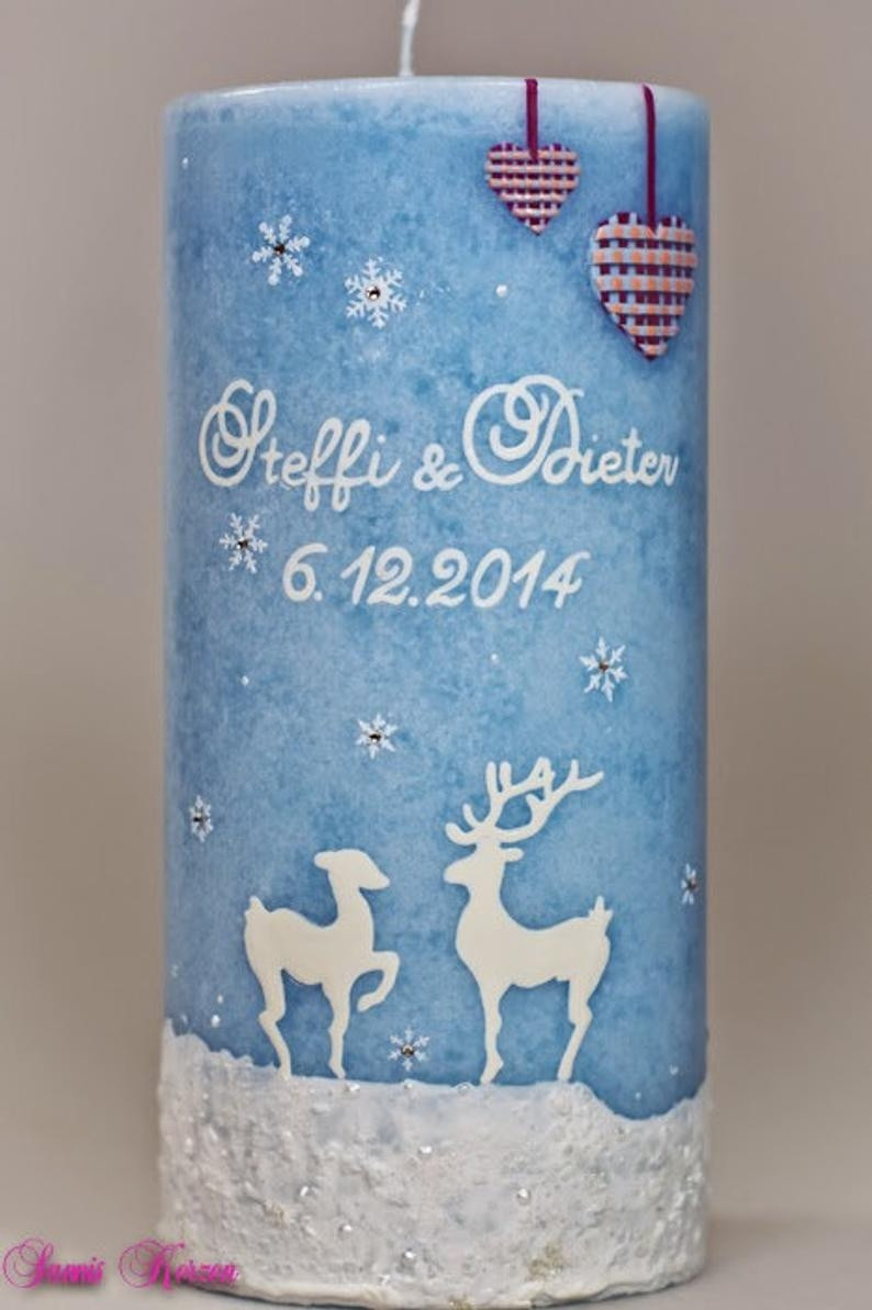Hochzeitskerze "Tiere im Schnee" Rustik