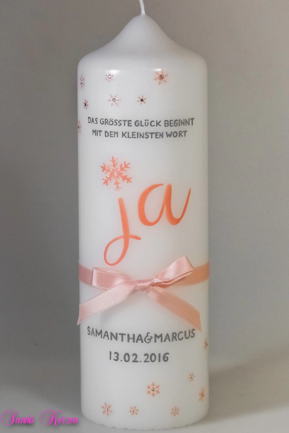 Hochzeitskerze Winter "Ja mit Spruch"