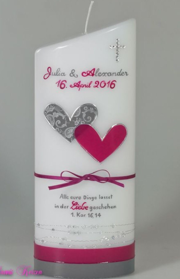 Hochzeitskerze schlicht Vintage mit Spruch 