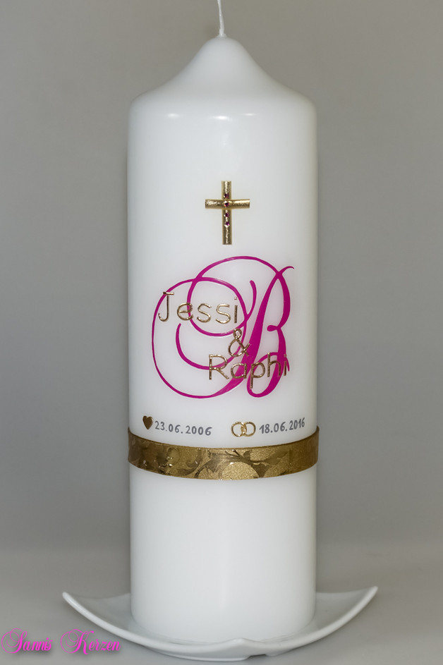 Hochzeitskerze Monogramm gold